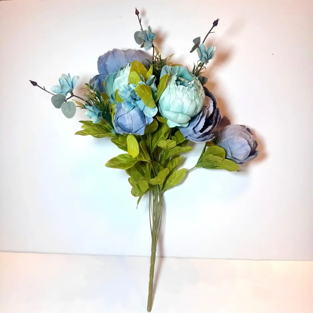 Mixed Blue Artificial Peony Bouquet (Set of 2)